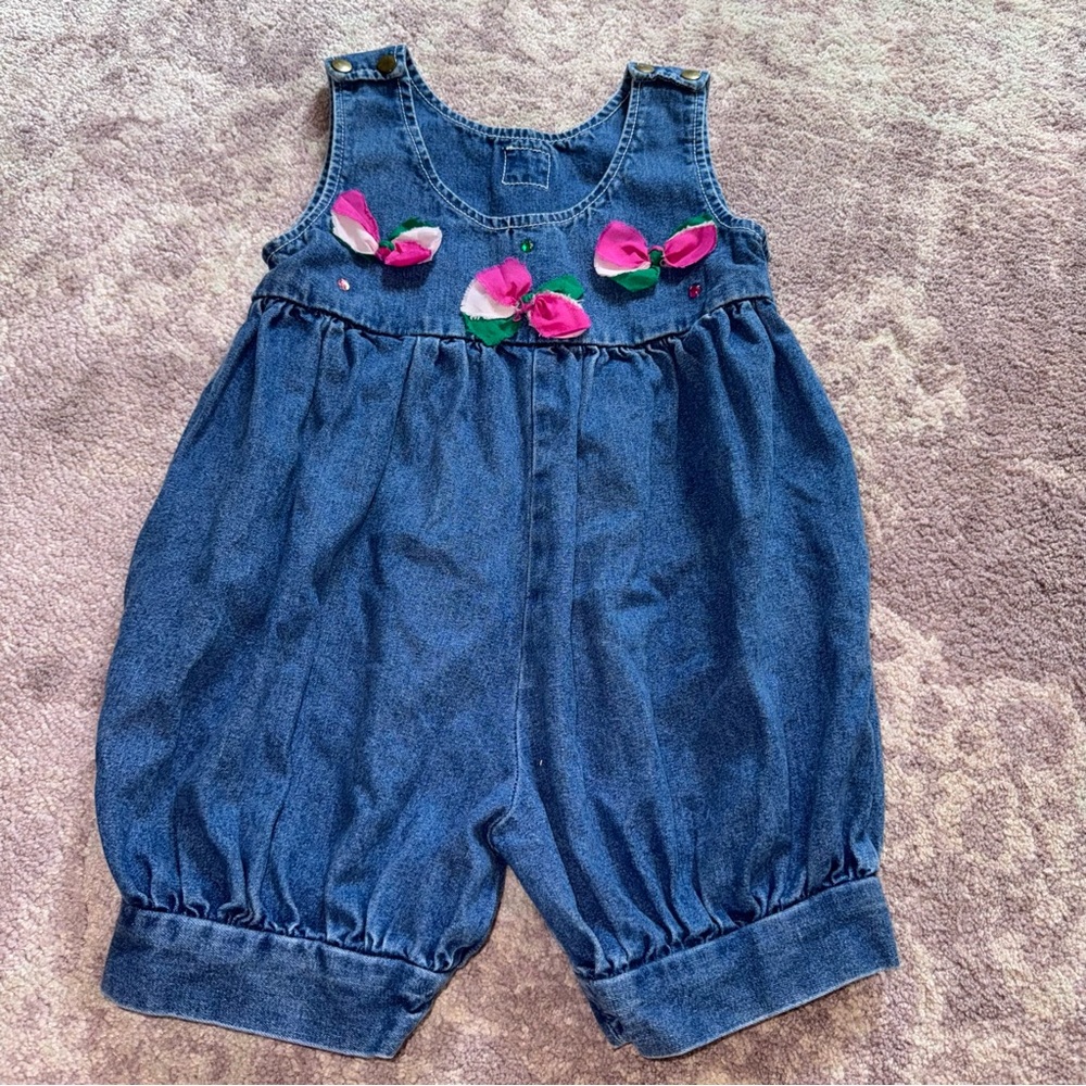 Painted Pony Girls 5 Vintage 90’s Jean Bow Romper